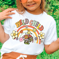 Boho wild child mushroom and rainbow girls graphic shirt