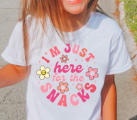 
              I'm just here for the snacks little girls retro graphic shirt. 
            