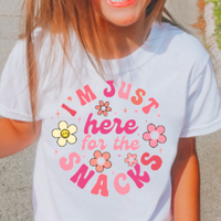 I'm just here for the snacks little girls retro graphic shirt. 