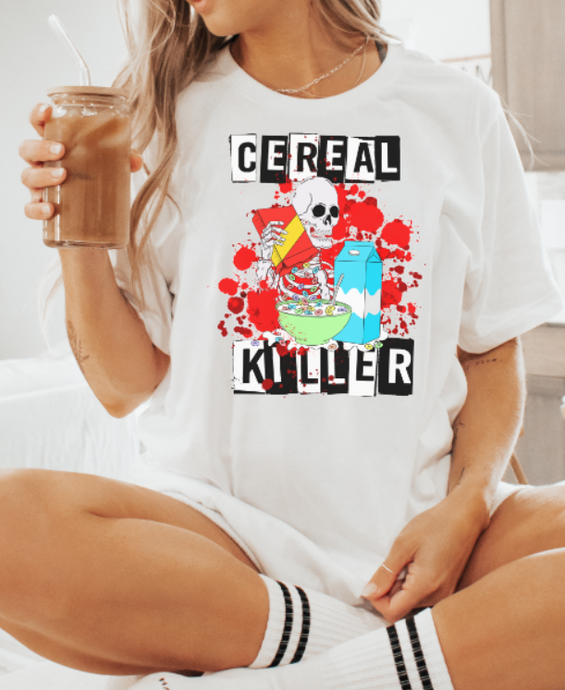 Funny cereal printed shirt with skeleton. 