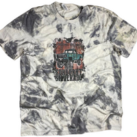 Dodgin potholes in my sunburnt silverado country music inspired bleached t-shirt.