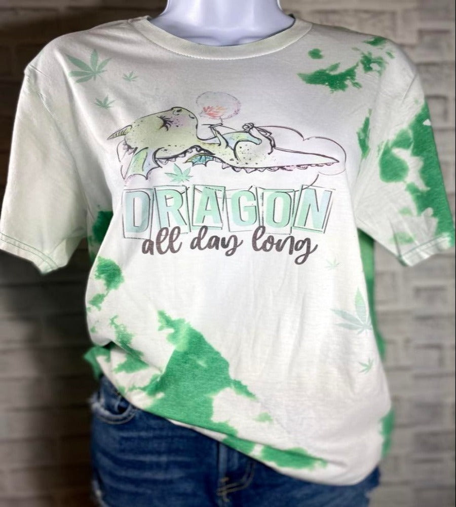Dragon all day cannabis printed shirt. Hand bleached and printed in Michigan. 