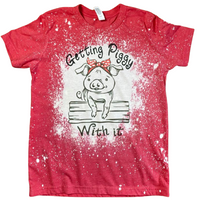 Getting piggy with it kids bleached shirt, toddler shirt, farm animal shirt, country girl clothing, distressed shirt for children