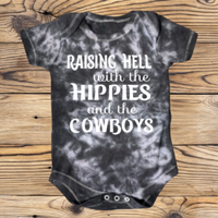Country music inspired unisex tie dye baby bodysuit.