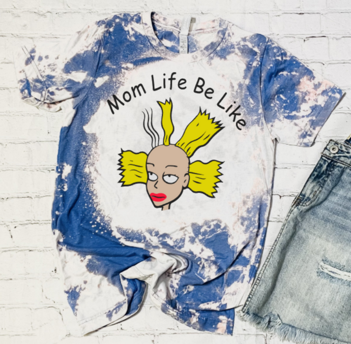 Women's 90 themed bleached t-shirt. Mom life be like design. 
