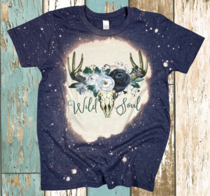 Wild soul women's bleached t-shirt with antlers and floral print. 