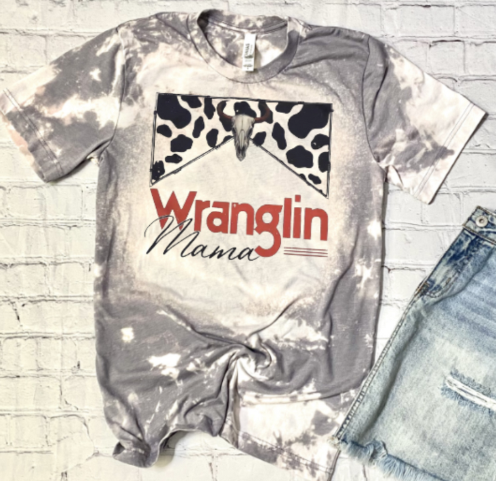 Wranglin Mama women's bleached t-shirt